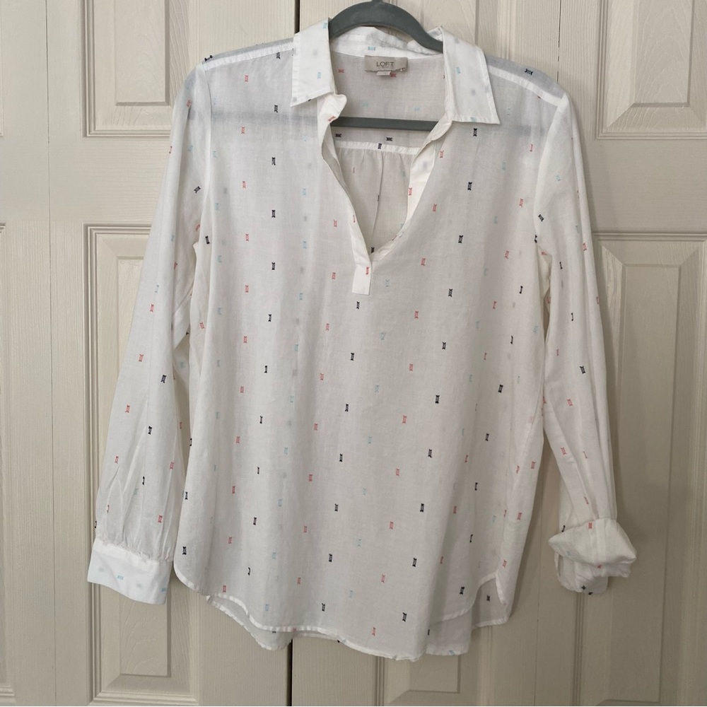LOFT Long Sleeved Lightweight Cotton Popover with Collar